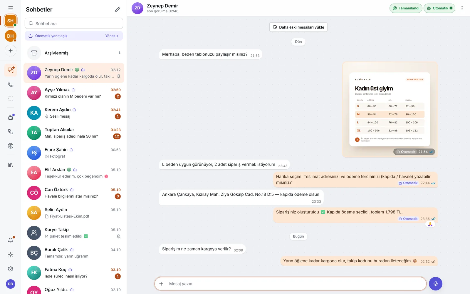 Autowap paneli: Sohbetler ekranı